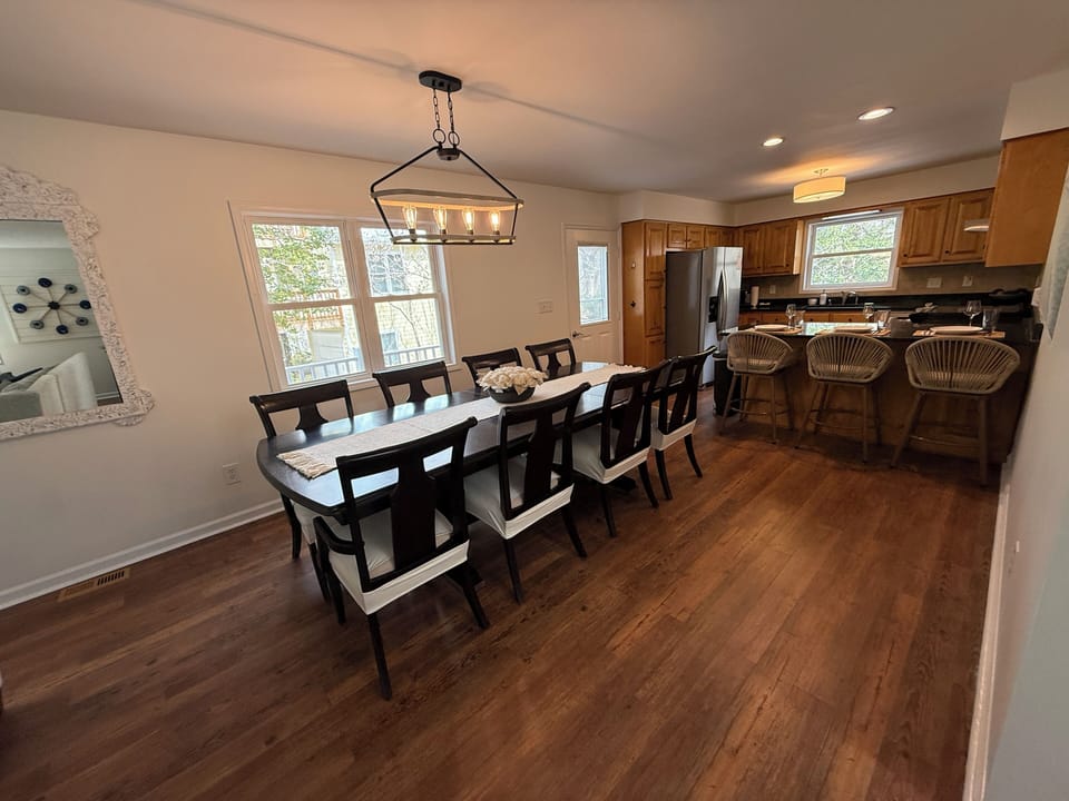 dining room table and kitchen