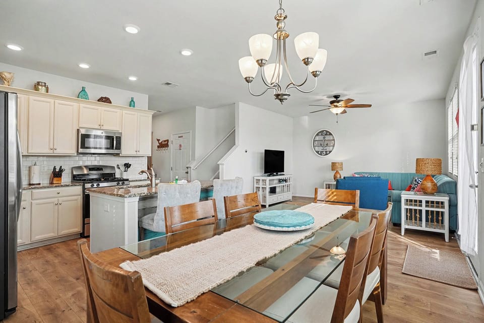 Easy flow between cooking, dining, and relaxing.