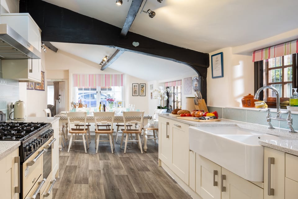 The large kitchen is well-equipped and a joy to cook in.