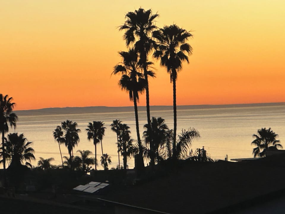 Beautiful view of the ocean and sunset from deck.