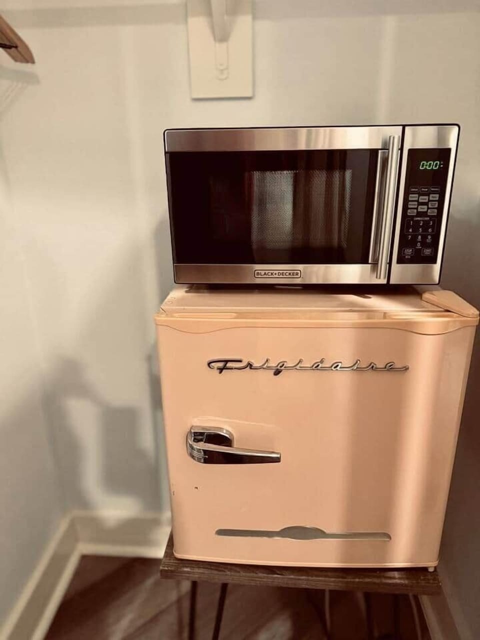 TV not depicted. Mini fridge & microwave essentials for light meals.