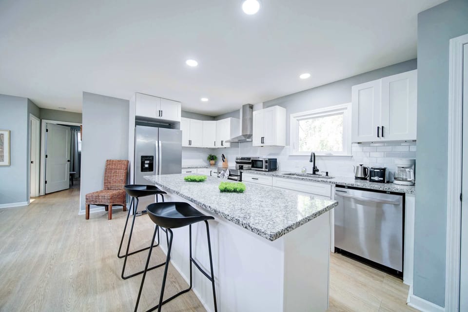 Kitchen counter with bar seating for casual meals or coffee