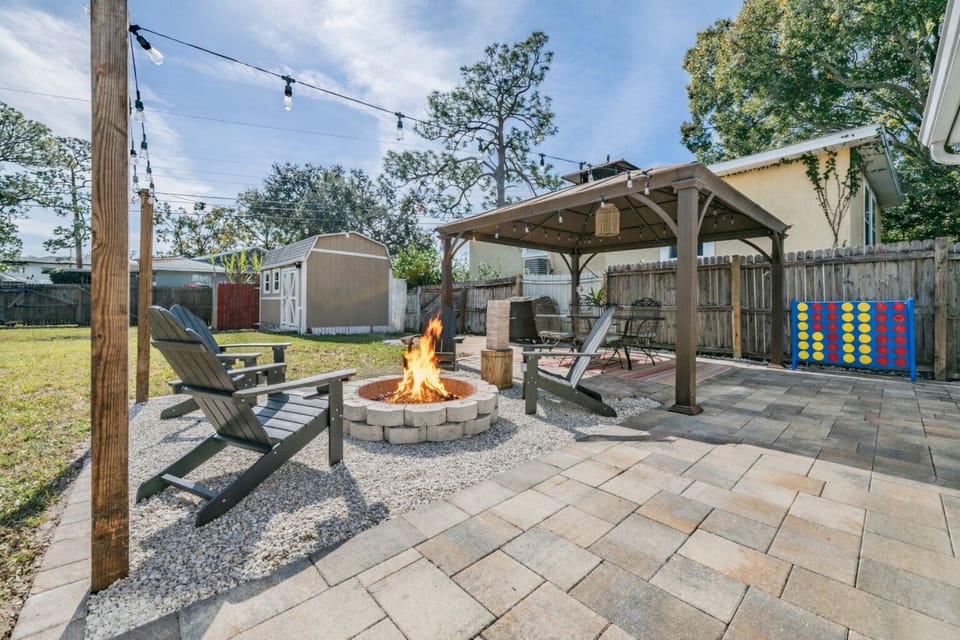 Unwind around the fire pit, relax under the gazebo, and spread out with plenty of seating, perfect for cozy nights, shared stories, and laid-back outdoor moments.