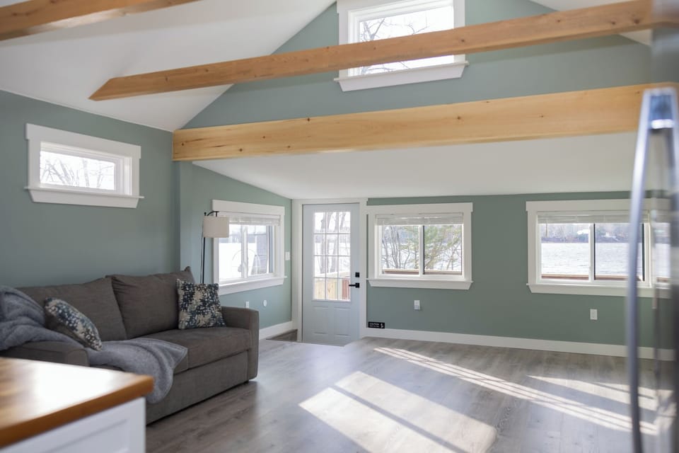 Maine View: Watch your ice fishing flags from the sofa through the large windows