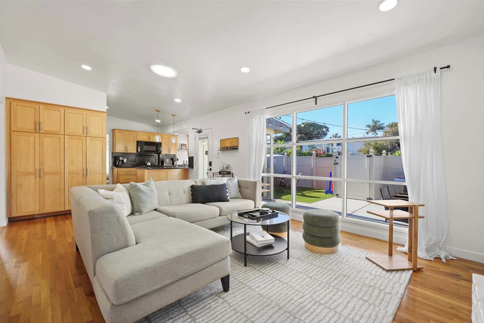 Bright, modern living room with open layout