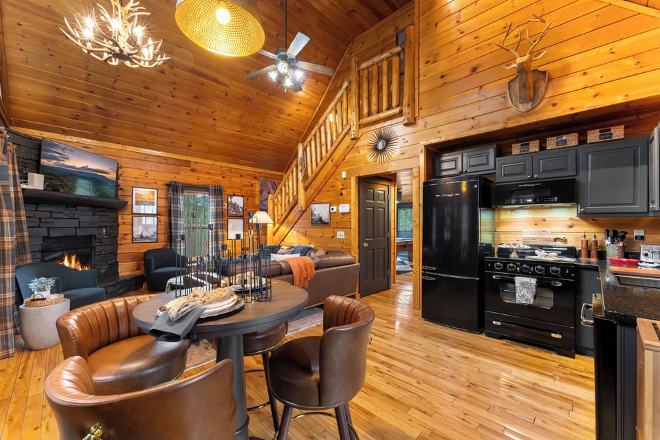 Dining, kitchen and living.