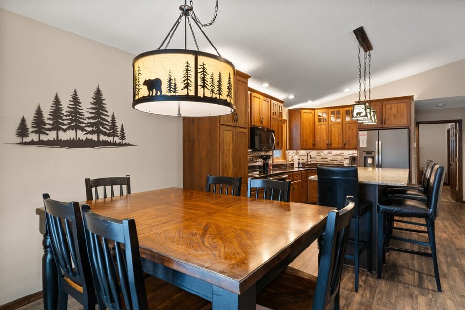 Our kitchen is fully stocked with all of the kitchen essentials! The island can seat 4 where the dining room seats 6.