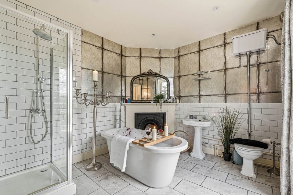 Beautiful and elegant bathroom with freestanding tub to relax and unwind