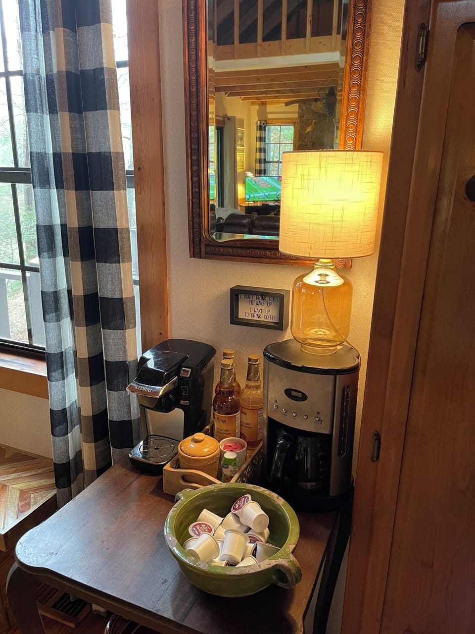 Coffee station; bring your coffee, pods and grounds, both types available