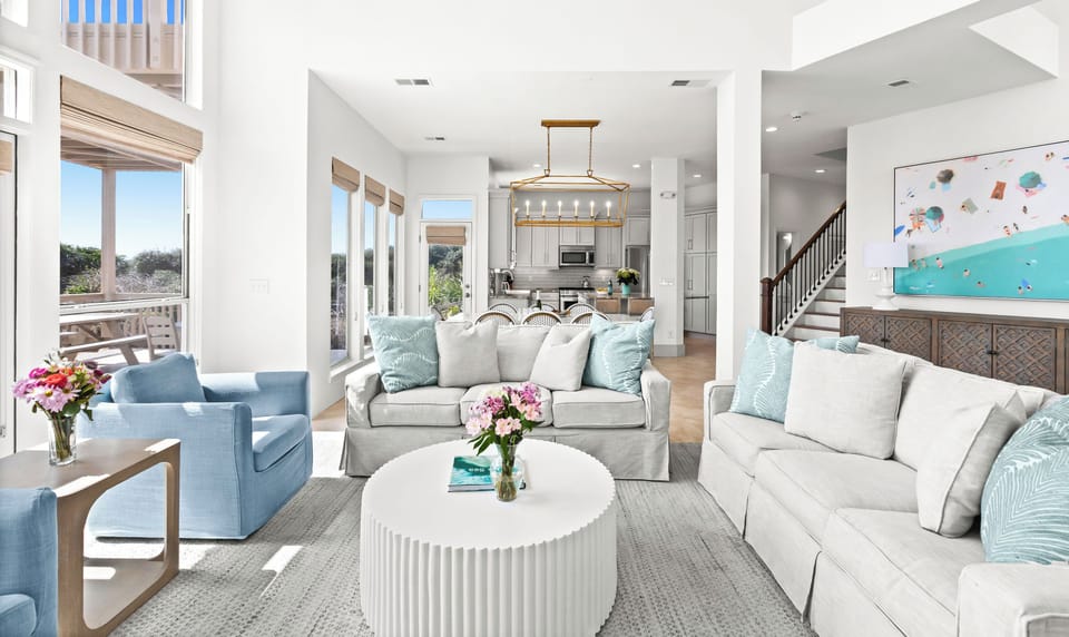 The spacious living area features a Queen Sleeper sofa for extra guests