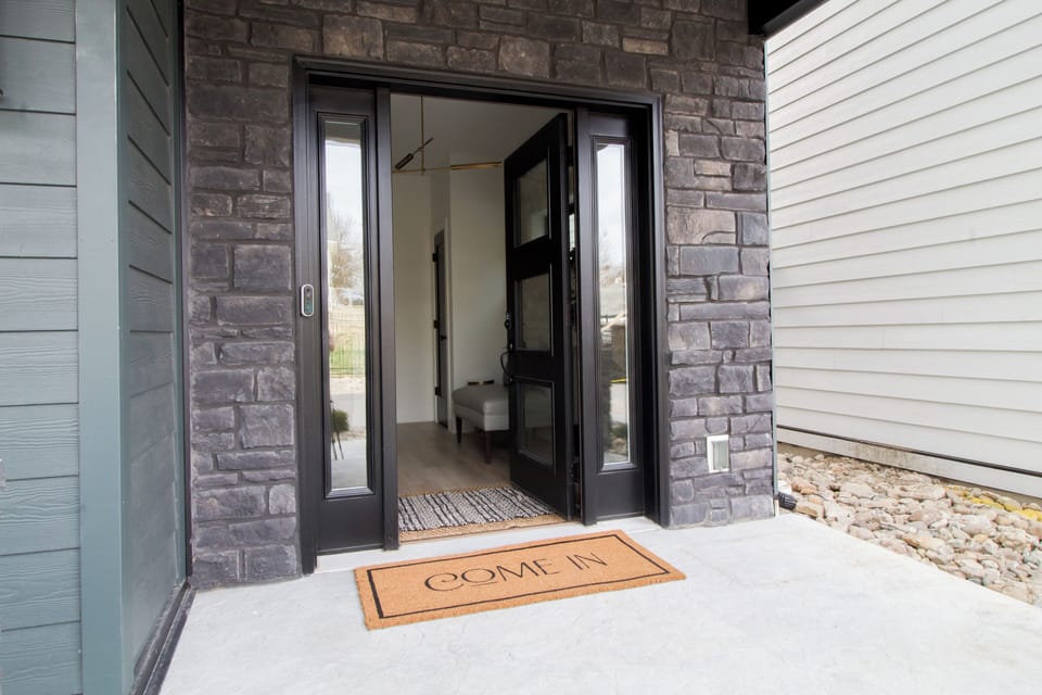 Private front entry with easy self check-in and covered arrival space