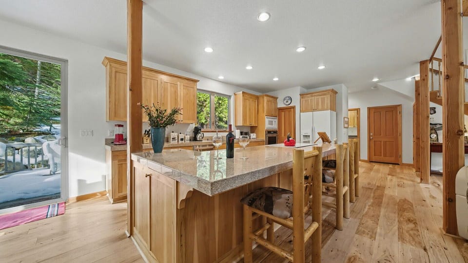 Expansive kitchen island is perfect for entertaining