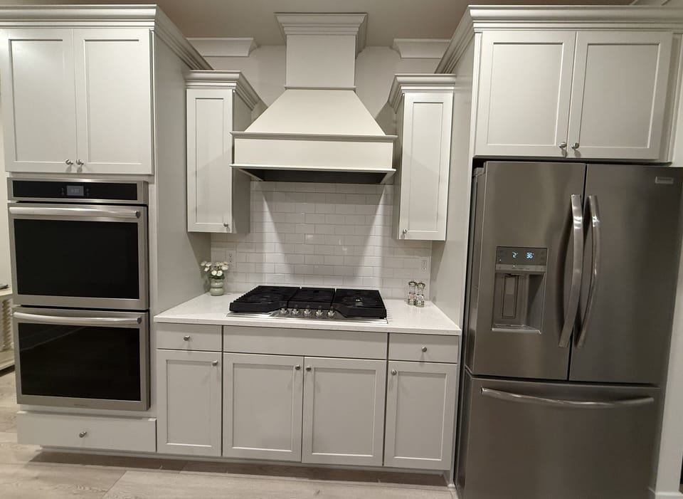 5 burner gas range with double oven air fry bake broil roast. French door fridge