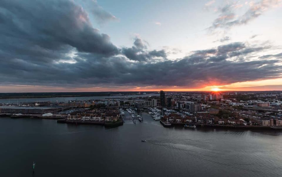 Sunset view overlooking Southampton form large balcony.