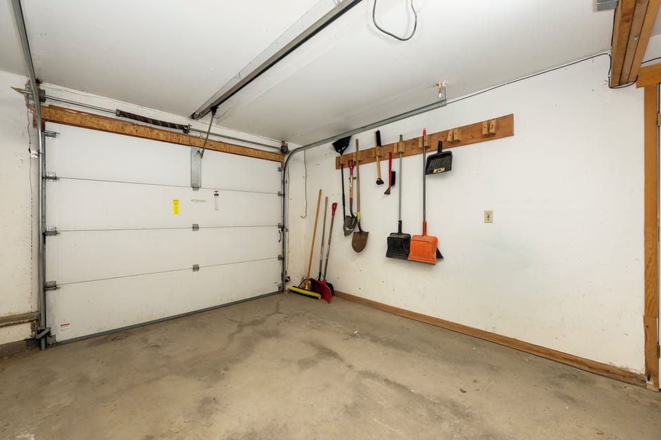 Your private garage offers secure parking and convenient storage with organized tool racks for all your vacation gear.
