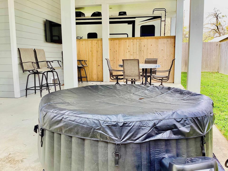 Downstairs patio with hot tub—relax and unwind