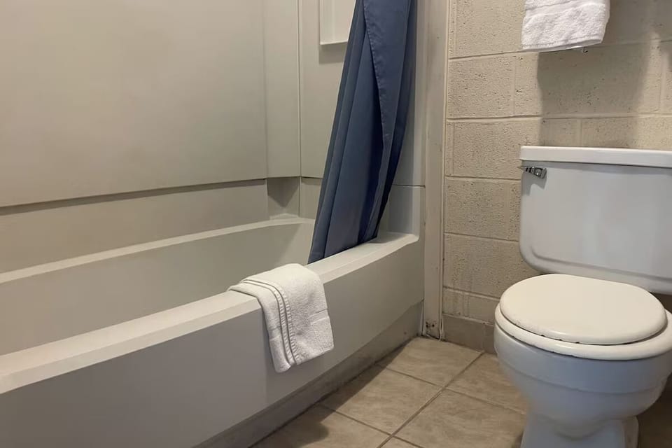 Rinse off and reset with a simple tub-and-shower combo.