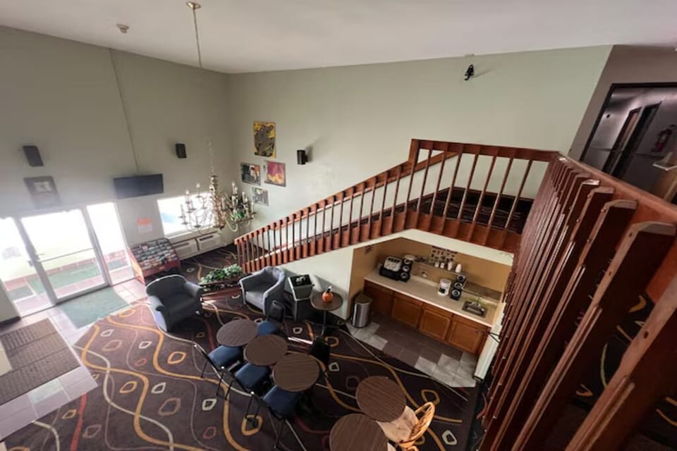 Sink into plush chairs and enjoy the spacious lobby.