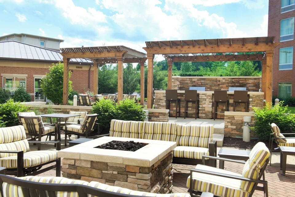 Linger outside with friends on the landscaped patio seating.