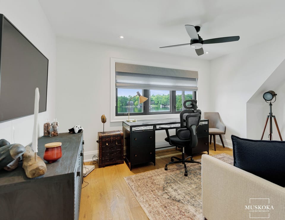 Upstairs Office Space with a futon