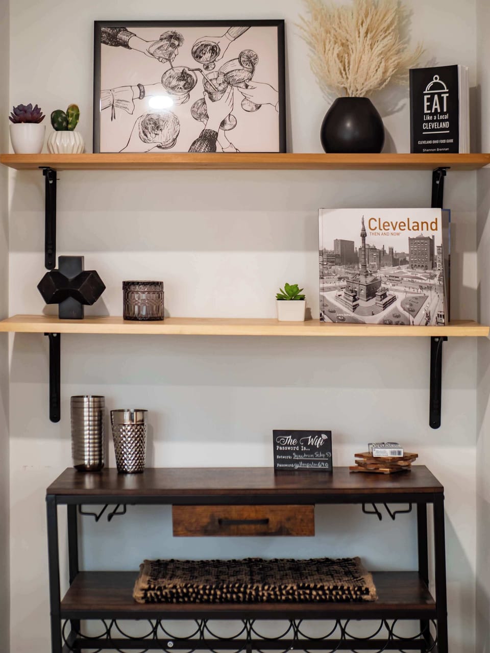 Built-in shelves styled w/ decor for a warm, curated touch