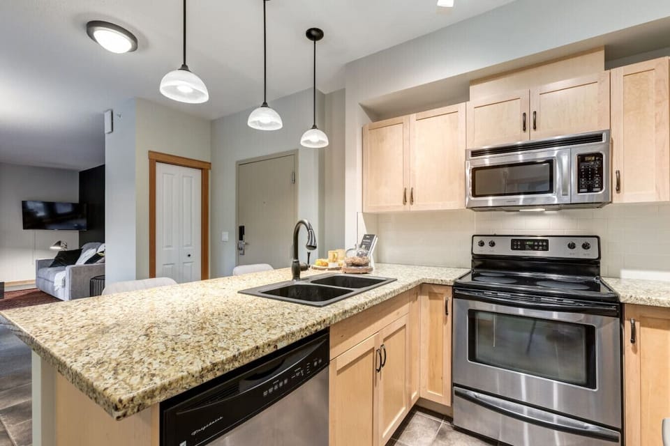 Kitchen with stainless steel appliances
