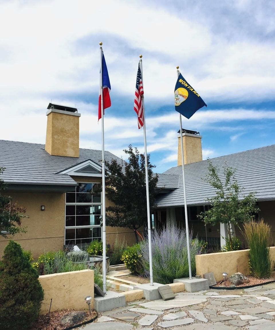 The front entrance welcomes guests. Lots of parking available.