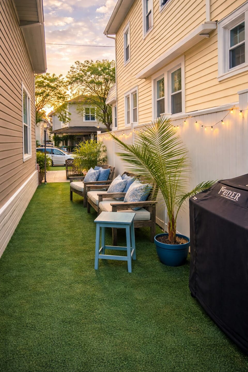 Private outdoor seating area with grill — perfect for relaxing after the beach