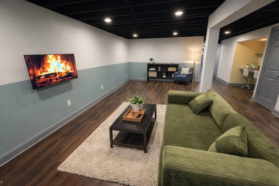 Stylish lounge space perfect for movie nights or casual gatherings