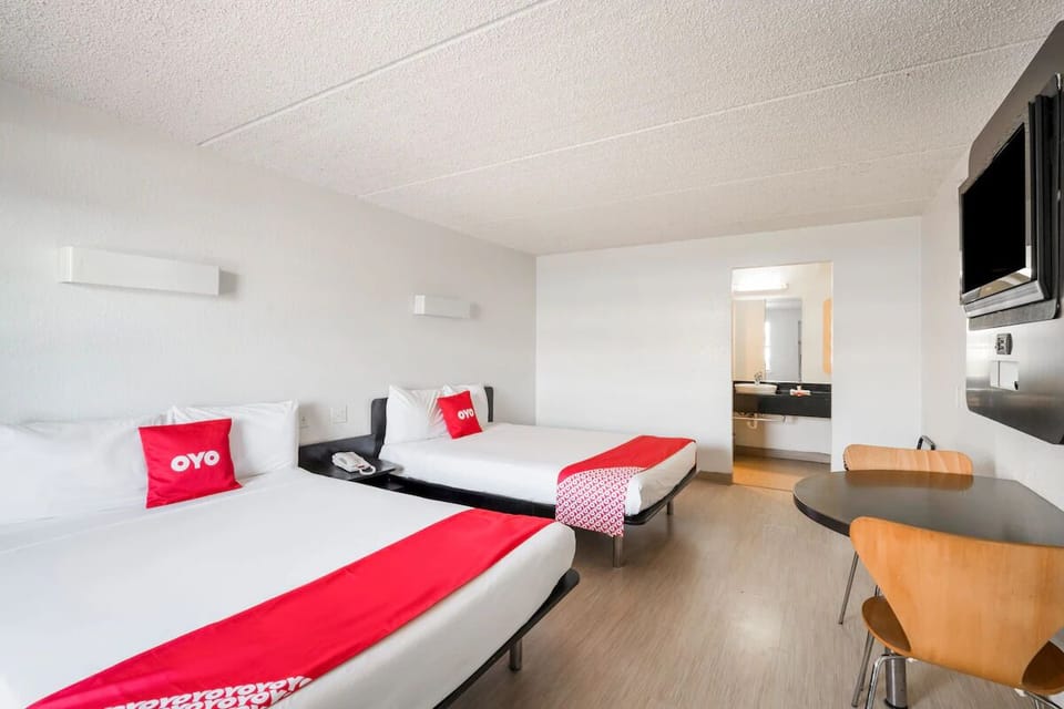 Settle in with TV entertainment and an easy in-room table.