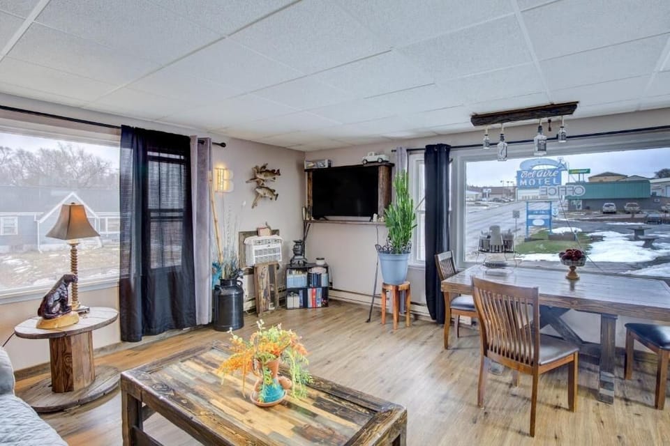 Relax in the airy lounge with wide views and cozy seating.