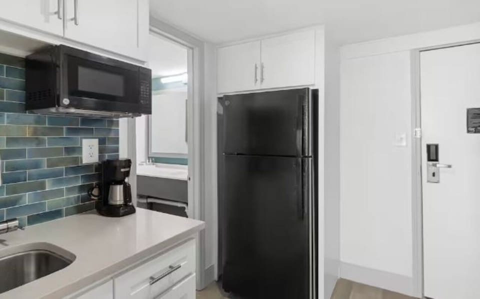 Whip up easy meals with a handy kitchenette and coffee setup.