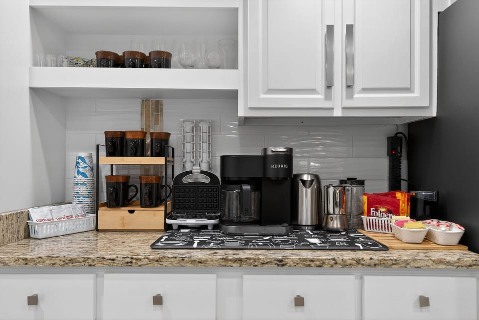 Start your mornings right with a dedicated coffee maker and coffee station.