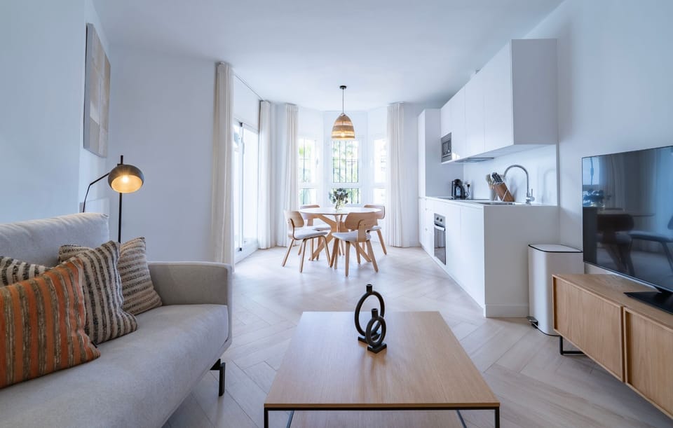 Living, dining and kitchen area