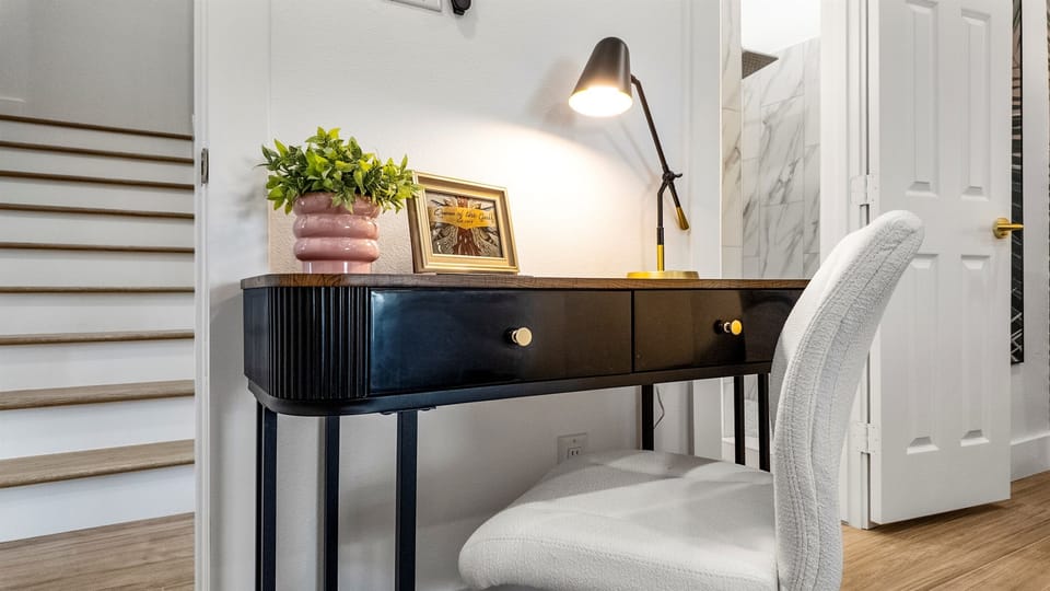 The Palm room boasts dedicated work space for when you need to get it done!