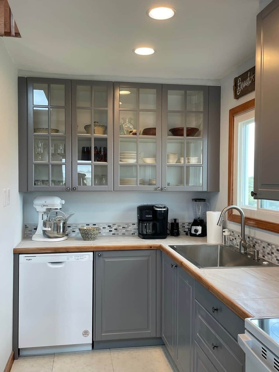 Kitchen is well-equipped for bakers with a KitchenAid mixer