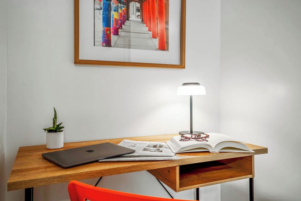 Quiet bedroom workspace.