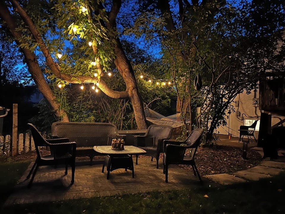 Cozy nights under the lights. The perfect spot for evening drinks and conversation.