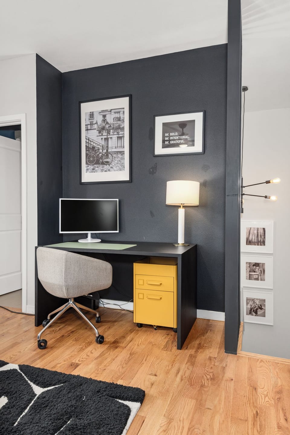 Thoughtful office area with monitor and desk, perfect for working from home