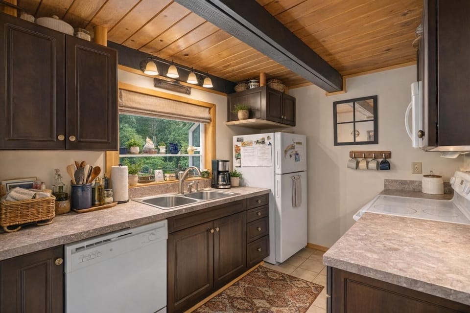 Cozy kitchen with rustic charm and modern comforts