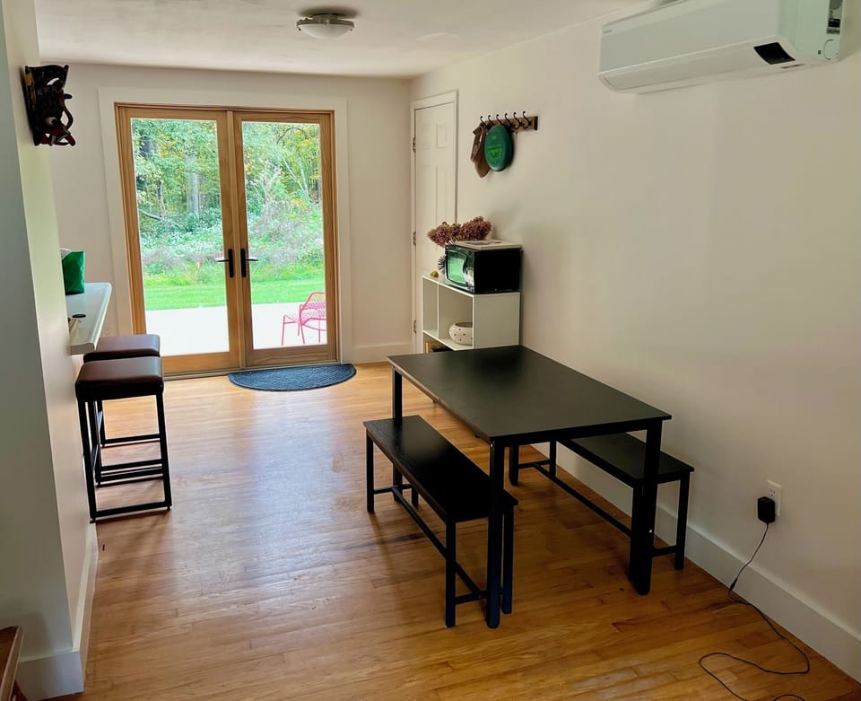 dining area and entry to deck