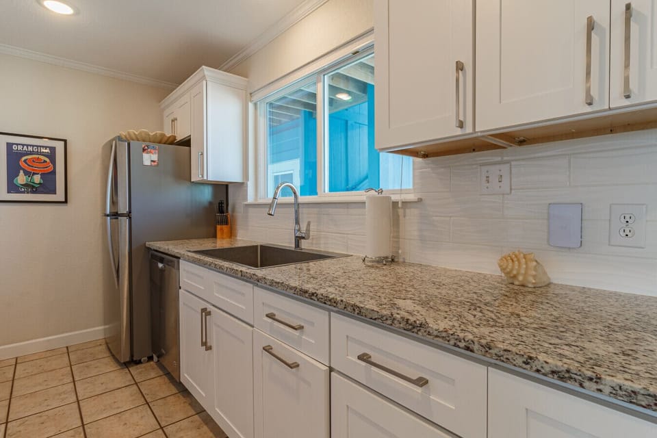 Spacious granite countertops and sink