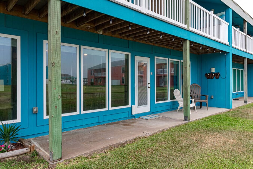 Ground-level patio with outdoor seating