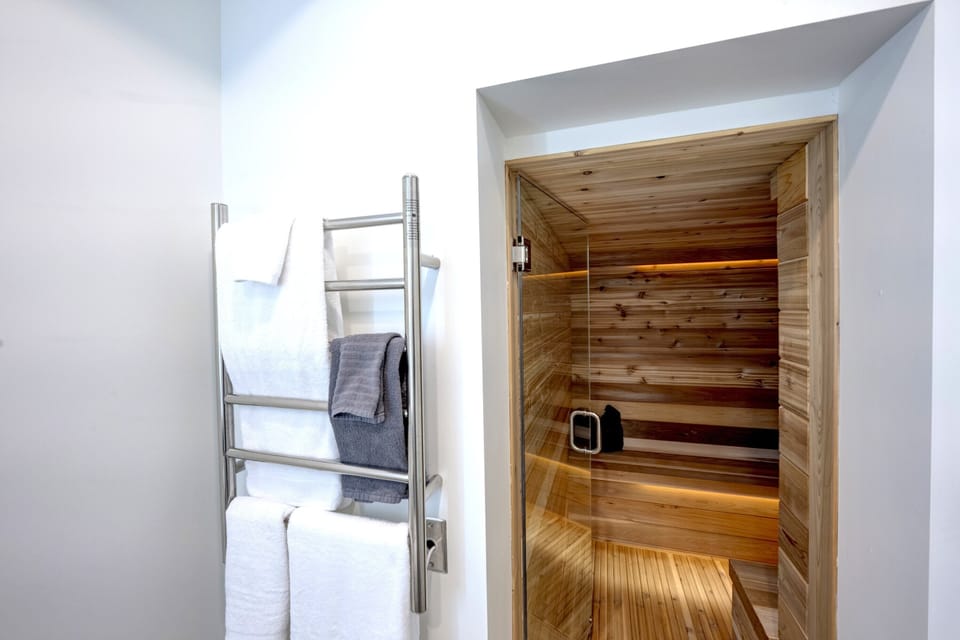 Entrance to the hot rock dry sauna, located within the suite.