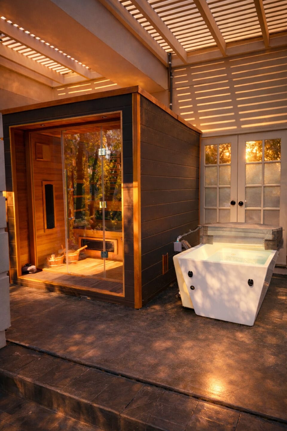 Unwind in the secluded hot tub, your private spa retreat under the stars.