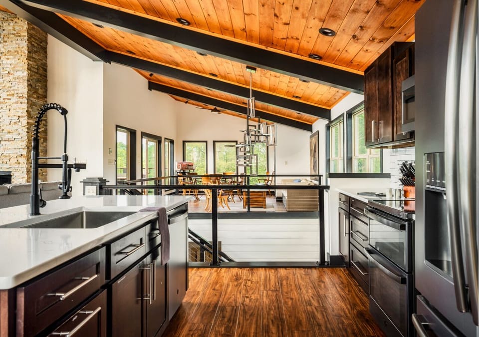 Fully equipped kitchen with stainless steel appliances