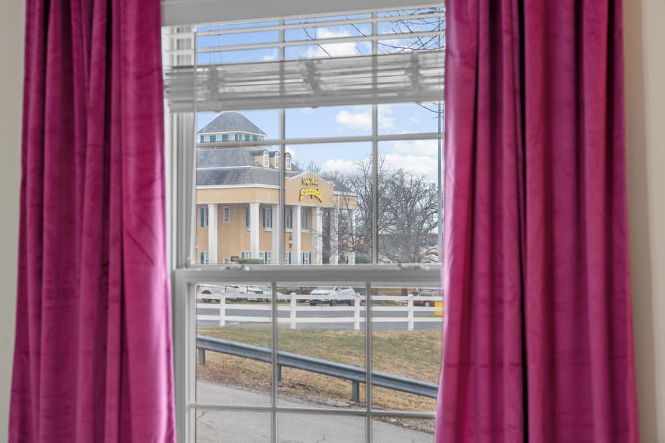 There is a direct view out the window of Dolly's Stampede!