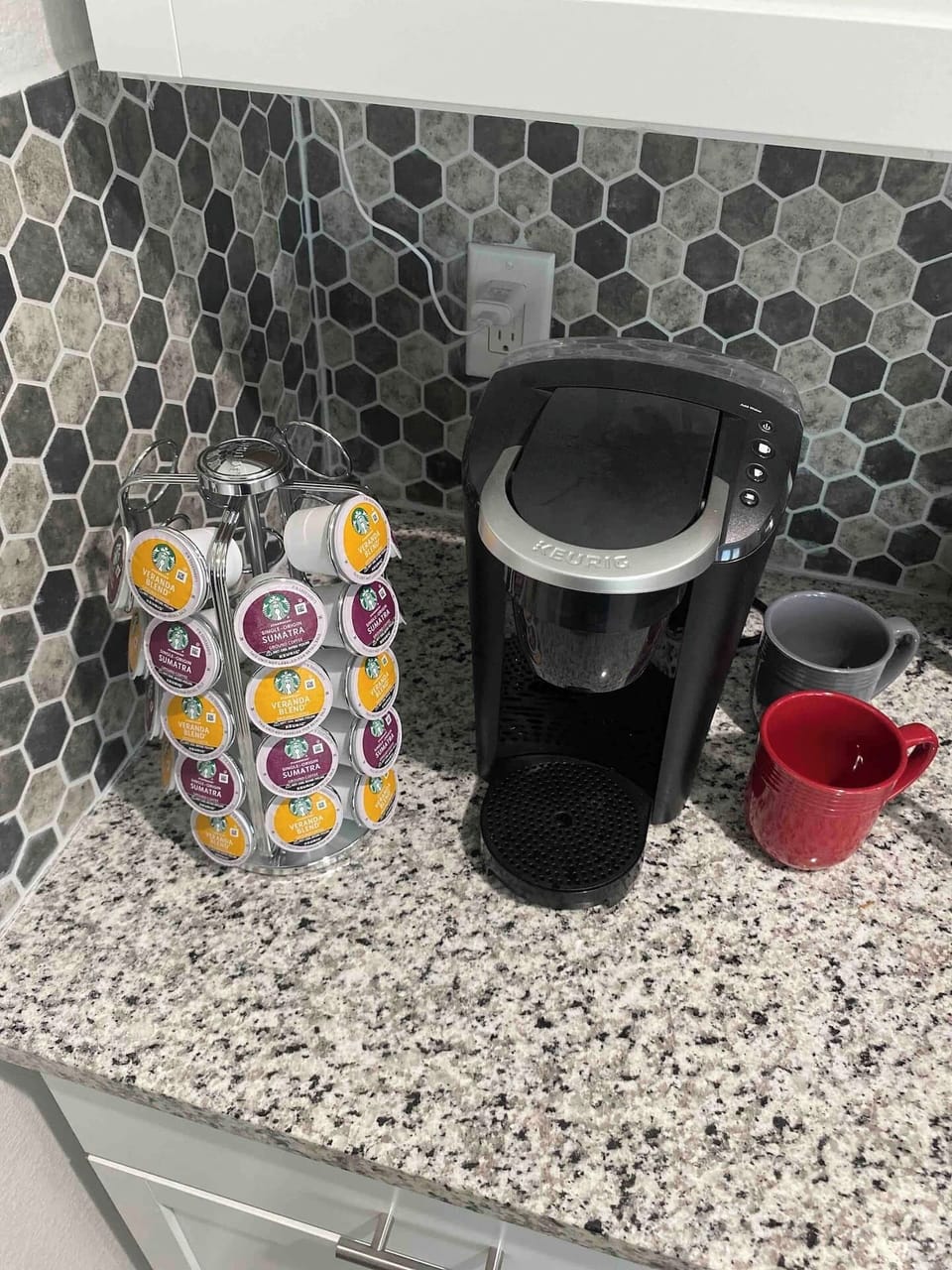 Coffee station at your service. Flavors  will vary or tell us your favorite and we’ll add it before your arrival