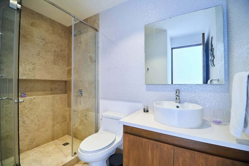 Modern bathroom; enjoy a relaxing shower.