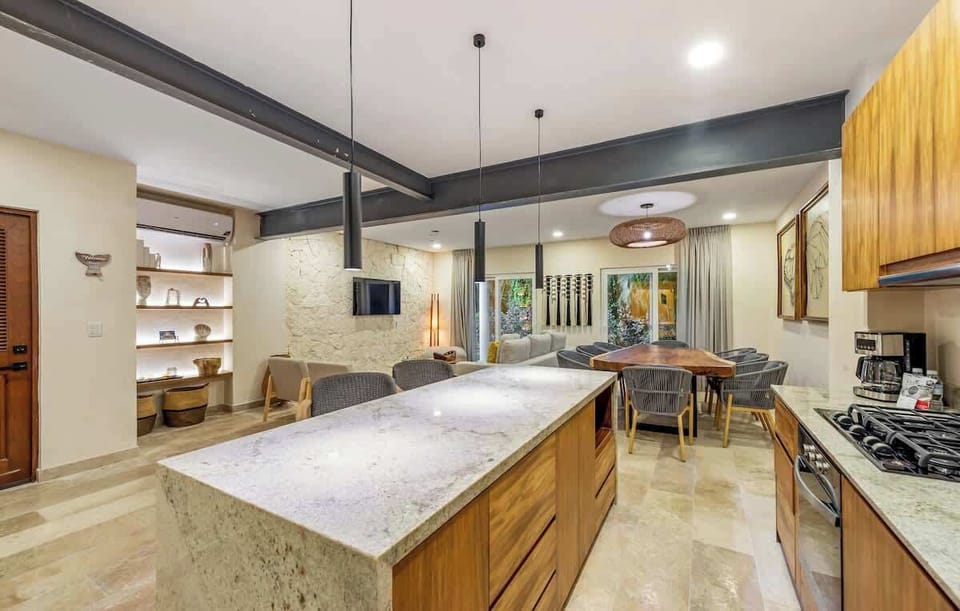 The spacious and modernly designed kitchen